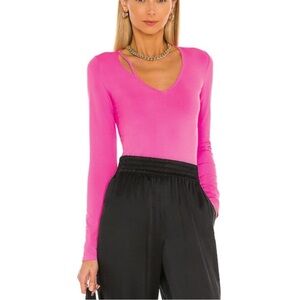 Helmut Lang Slash V-Neck Long Sleeve Cut Out Seamless Pink Top XS/S